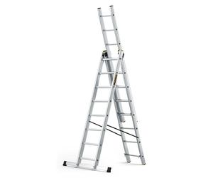 DRABEST Pro Sèries Échelle Multifonction en Aluminium 3x8 Escabeau à Trois Sections - Jusqu'à 150 kg - Hauteur de Travail 5,05 m Echelle Pliante - Crochet pour Seau Inclus