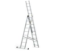 DRABEST Pro Sèries Échelle Multifonction en Aluminium 3x9 Escabeau à Trois Sections - Jusqu'à 150 kg - Hauteur de Travail 5,83 m Echelle Pliante - Crochet pour Seau Inclus