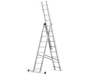 DRABEST Pro Sèries Échelle Multifonction en Aluminium 3x9 Escabeau à Trois Sections - Jusqu'à 150 kg - Hauteur de Travail 5,83 m Echelle Pliante - Crochet pour Seau Inclus