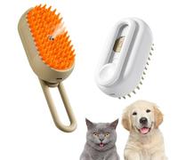 DRABEX Steamy Brush Pro, 3 in 1 Steamy Pet Brush, 360° Swivel Handle, Pet Spray Massage Comb for Cats and Dogs, One-Click Spray Anti-Flying Comb, Bath Brush (White+Brown)