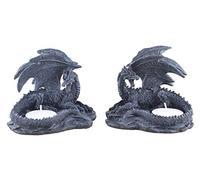 Drachen Lot de 2 figurines de style gothique en pierre avec bougie chauffe-plat, dragon, vert, porte-bougie, sculpture