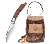 DRACHENADER Couteau Champignon, Panier Champignon - Couteau à Champignons avec Brosse Intégrée, Sac à Champignons Pliable et Respirant avec Filet, Bandoulière Réglable
