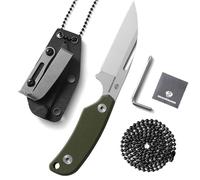 DRACHENADER Couteau compact extérieur en acier D2, lame pied de mouton Full Tang 7,6 cm, Mini Neck Knife avec étui Kydex, chaîne à boules, clip ceinture et manche G10 vert