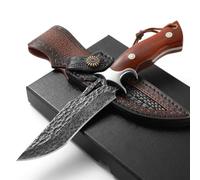 DRACHENADER couteau de chasse damas de plein air avec fourreau en cuir véritable, japonais forgé à la main Véritable acier damassé couteau de survie fixe manche en bois