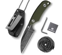 DRACHENADER Couteau d'extérieur, acier D2, pied de mouton Full Tang lame 7,6 cm, Mini Neck Knife avec étui Kydex, chaîne à boules, clip ceinture, lame argentée et manche G10 vert