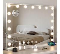 Dradaomull Miroir Coiffeuse, Miroir Maquillage Hollywood Lumineux 17 Lumières Dimmables, 3 Modes, Miroir LED avec Port USB et détail 10x, sur Table et Mural - 70 x 55cm