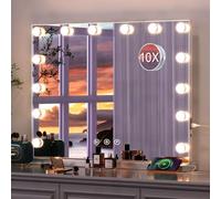 Dradaomull Miroir Éclairage de maquillage Hollywood - 14 lampes - 3 couleurs de lumière - Miroir avec lumière et loupe 10x - 50 x 40 cm