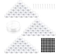 DRADERCH 100 Pcs Contenants Cosmétiques Transparents 3g/3ml Avec 10 Spatules & 108 Autocollants, Pots en Plastique, Mini Ronds Clairs Vides pour Échantillons de Voyage, Lotion, Crème