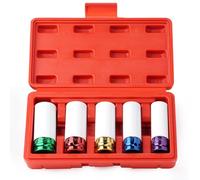 Drado Jeu de 5 douilles à chocs pour jantes aluminium, 1/2" Douilles à Impact avec manchon en plastique pour protéger la jante lors du changement de pneus (15/17/19/21/22 mm)