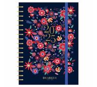 DRAEGER PARIS 1886 - Agenda Semainier Floral 2024-2025 - 13x18 cm - 1 Semaine/2 Pages - Couverture Rigide Dorée - Papier FSC - Encres Végétales - Design Élégant & Durable - Organisation Inspirante