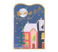 DRAEGER PARIS 1886 - Carte de Vœux Musicale Joyeux Noël - Village de Noël Bleu - Finitions Or 12x17 cm - Enveloppe Incluse - Papier FSC® - Made in England - Design Élégant et Écoresponsable