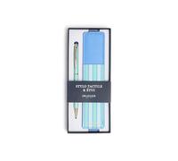 DRAEGER Paris 1886 - Coffret Stylo Tactile & Étui - Stylo à Embout Tactile pour écrans + étui pour 2 stylos en matière recyclée - Idée Cadeau élégante et Pratique - Rayures Bleu