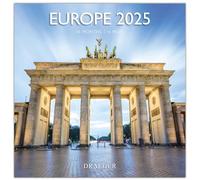DRAEGER PARIS 1886 - Grand Calendrier Mural 29x29 cm 2025-7 langues - Septembre 2024 à décembre 2025-12 photographies disponible dans plusieurs thèmes - Europe - Note rendez-vous, anniversaires