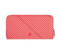 DRAEGER PARIS 1886 - Grand Portefeuille Femme 18,5x10cm - Rayures Rouges et Roses - Polyuréthane - 8 Rangements Cartes, Poche Zippée, 3 Compartiments - Élégant et Pratique - Accessoire de Maroquinerie