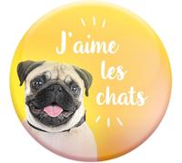 DRAEGER PARIS 1886 - Magnet Aimanté J'aime Les Chats avec Image de Chiens - Humour Décalé et Original - idée Cadeau Amoureux Animaux et Fans de Blagues - Décoration Frigo et Surface Métallique