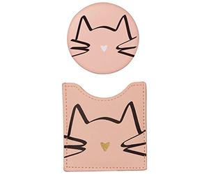 DRAEGER PARIS 1886 - Miroir Chat de Poche avec Étui de Protection - Design Féminin et Tendance - Accessoire Beauté Compact pour Sac à Main - Cadeau Original Messages Personnalisés et Motifs Charmants