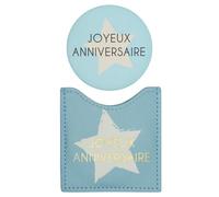 DRAEGER PARIS 1886 - Miroir de Poche Anniversaire Bleu avec Étui - Miroir Rond Compact pour Sac à Main ou Trousse Maquillage - Style Élégant et Tendance - Dim. Étui : 8 x 8,5 cm - Accessoire Pratique