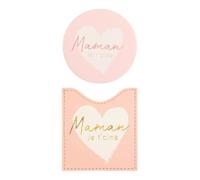 DRAEGER PARIS 1886 - Miroir de Poche avec Étui Rose - Message Maman Je t'aime - Rond, Compact, Antirayure - Idéal Maison, Voyage & Cadeau - 8 x 8,5 cm - Spécial Anniversaire, Fête des Mères