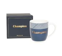 DRAEGER PARIS 1886 - Mug Céramique Bleu Champion 320 ml - Cadeau Humoristique pour Collègue, Frère, Ado, Ami - Tasse Chic Design Géométrique - Coffret Cadeau Élégant à Message Or Chaud