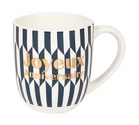 DRAEGER PARIS 1886 - Mug en Céramique Bleu Joyeux Anniversaire 320 ml - Cadeau Original pour Homme et Femme - Tasse avec Motifs Géométriques & Écriture Or - Coffret Cadeau Chic et Design