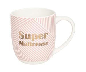 DRAEGER PARIS 1886 - Mug en Céramique Rose Super Maîtresse - Idée Cadeau Professeur Fin d'Année - Chic & Tendance - 320ml - Coffret Cadeau Élégant - Design Géométrique & Détails Dorés
