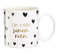 DRAEGER PARIS 1886 - Mug en Porcelaine Fine 350 ml - Black & Gold Un Câlin Si Non Rien - Idée Cadeau Famille, Amis, Anniversaire, Saint-Valentin - Design Chic - Avec Boîte Cadeau - Amour & Humour