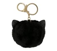 DRAEGER PARIS 1886 | Porte-clés Peluche Chat Noir | Pompon Doux en Polyester | Accessoire Stylisé pour Sac à Main, Clés Maison et Voiture | Cadeau Original et Mignon | Chaînette Dorée 6 cm