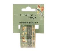 DRAEGER PARIS 1886 - Set de 3 Rubans Masking Tape Safari Multicolore - Décorez Bullet Journal & Scrapbooking - 5m - Motifs Faune & Flore Tropicale - Accessoire DIY Jungle - Made by Toga