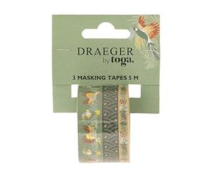 DRAEGER PARIS 1886 - Set de 3 Rubans Masking Tape Safari Multicolore - Décorez Bullet Journal & Scrapbooking - 5m - Motifs Faune & Flore Tropicale - Accessoire DIY Jungle - Made by Toga