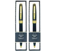 DRAEGER PARIS 1886 - Stylo Bille Bleu Nuit et Or avec Texte Personnalisé - Encre Noire Rétractable - Prise en Main Confortable - Idéal pour Professeurs - Livré en Écrin Design et Élégant (Lot de 2)