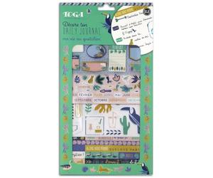 DRAEGER PARIS 1886 Toga by Kit de Décoration Bullet Journal Jungle Vibes - 2 Planches Stickers, Pochoirs, Sticky Notes - Faune & Flore Tropicale - Bleu, Vert & Rose - DIY Agenda Personnalisé