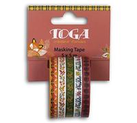 DRAEGER PARIS 1886 Toga by Set de 5 Rubans Washi Tape Fleuri Thème Renards et Fleurs - Orange, Jaune, Vert, Rose - 0,6 cm x 5 m - Décoration Bullet Journal, Agenda, Créatif - Adhésif Réutilisable