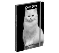 DRAEGER PARIS | Agenda de poche A6 spécial Chats noir et blanc janvier-dec 2024 | 12 photos | 11,5 x 16 cm | Couverture rigide marque page | 7 langues | 1 semaine sur 2 pages | Papier certifié FSC®