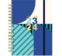 Draeger Paris - Agenda semainier 2023-2024 - 13x18 cm - Septembre 2023 à Août 2024 - Rayures bleu -couverture rigide hebdomadaire - Papier certifié FSC®