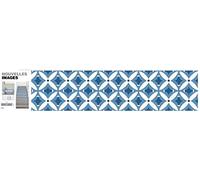 Draeger Paris - Bandes Adhésives pour Carrelage ou escalier - Idéal Cuisine, Crédence, Marches - 3 Bandes - Dimension 98 x 19,5 cm - Motif Fleurs géométriques bleu