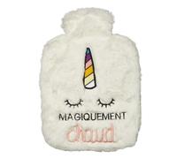 DRAEGER Paris - Bouillotte Blanche Peluche Licorne Magiquement Chaud - Bouilotte Fausse Fourrure- Idée Cadeau Bouillote Enfant - Bouillotte Douleur Ventre pour Adulte et Enfant