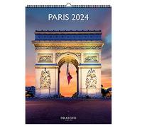 DRAEGER PARIS | Calendrier mural déco Paris 2024 à suspendre 29x39cm |16 mois sept-23 à dec 24 | 7 langues | Calendrier bureau, maison, mensuel | Décoration, organisation | Papier certifié FSC®