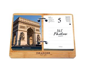 DRAEGER PARIS | Coffret Agenda éphéméride Yvon France janvier-dec 2024 | Socle bambou | 365 jours 365 feuillets | Agenda bureau |7 langues | Papier certifié FSC®, Imprimé avec encres végétales