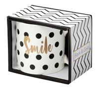 DRAEGER PARIS | Mug Black & Gold porcelaine fine "Smile" |Idée cadeau belle journée, Sourire, Réveil à offrir à vos collègues, amis, proches |Mug café original avec coffret Cadeau