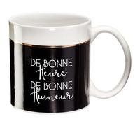 Draeger Paris - Mug original, Mug à Message, Tasse à café / thé en porcelaine, Modèle De bonne heure et de bonne humeur, contenance 350 ml, dimensions 8 x 8,5 cm