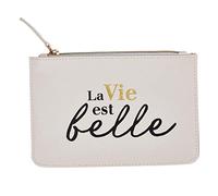 DRAEGER Paris - Petite Pochette à Zip La Vie est Belle - 20 x 13 cm - Crème - Pochette de Rangement, Trousse de Maquillage, Accessoire de beauté, Format Voyage, Idée Cadeau pour Femme