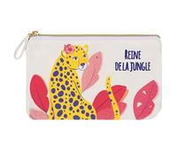 DRAEGER Paris | Pochette 100% Coton Reine de la Jungle | 21 x 12 cm | Trousse avec léopard | Fermeture éclair | Rangement Accessoires, Maquillage
