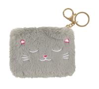 DRAEGER Paris | Porte-Monnaie Peluche Chat Gris | Porte-Feuille Tout Doux avec Porte-clés |Trousse Maquillage Crayons |Idée Cadeau Fille Femme Enfant Adulte | Cadeau Mignon