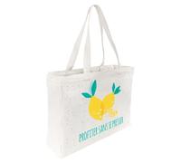 DRAEGER PARIS - Tote bag blanc 100% coton "Profiter sans se presser" - Motif citrons - Sac été, plage, vacances, sport - 41 x 29 x 9 cm - 172 g - 340 g/m²