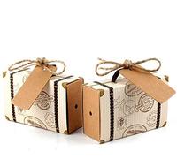 Dragées MariageCadeau Invites Mariage Petites Boites Carton mini-valise Cadeaux à offrir aux Invités de Mariage - avec papier Kraft- Bonbonnière en Toile de Jute pour Fête d'anniversaire