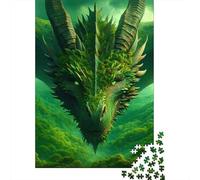 Dragon 1000 Pièces Carton Solide Puzzle Adultes Géant Vert Dragon Puzzle Portable Soirée Jeux Famille Stimulant Amusant Familles 8 Ans+ Loisirs 38x26cm/1000pcs