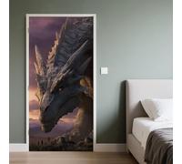 Dragon 3D Sticker Porte Dragon Fantaisie Autocollant Porte Style Réaliste Stickers Muraux Auto-adhésif Poster de Porte PVC Imperméable Amovible Papier Peint 86x200cm