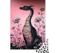 Dragon Among Flowers on Pink Background Puzzle Adulte De 1000 Pièces, 70x50cm/1000pcs; Carton Blanc avec Une Surface Lisse; Projet Tranquille pour Le W nd