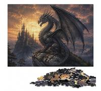 Dragon and Gothic Architecture Stained Glass Puzzle en Bois, 300 pièces | À offrir : Puzzle adulte - cadeau du Nouvel An pour passionné avec loisir pour amateur de puzzle.