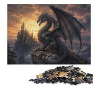 Dragon and Gothic Architecture Stained Glass Puzzle en Bois, None pièces | À offrir : Puzzle pour passionné : cadeau puzzle pour adulte, loisir pour amateur de puzzle.